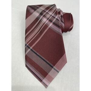 Calvin Klein Silk Plaid Skinny Tie Burgundy Pink